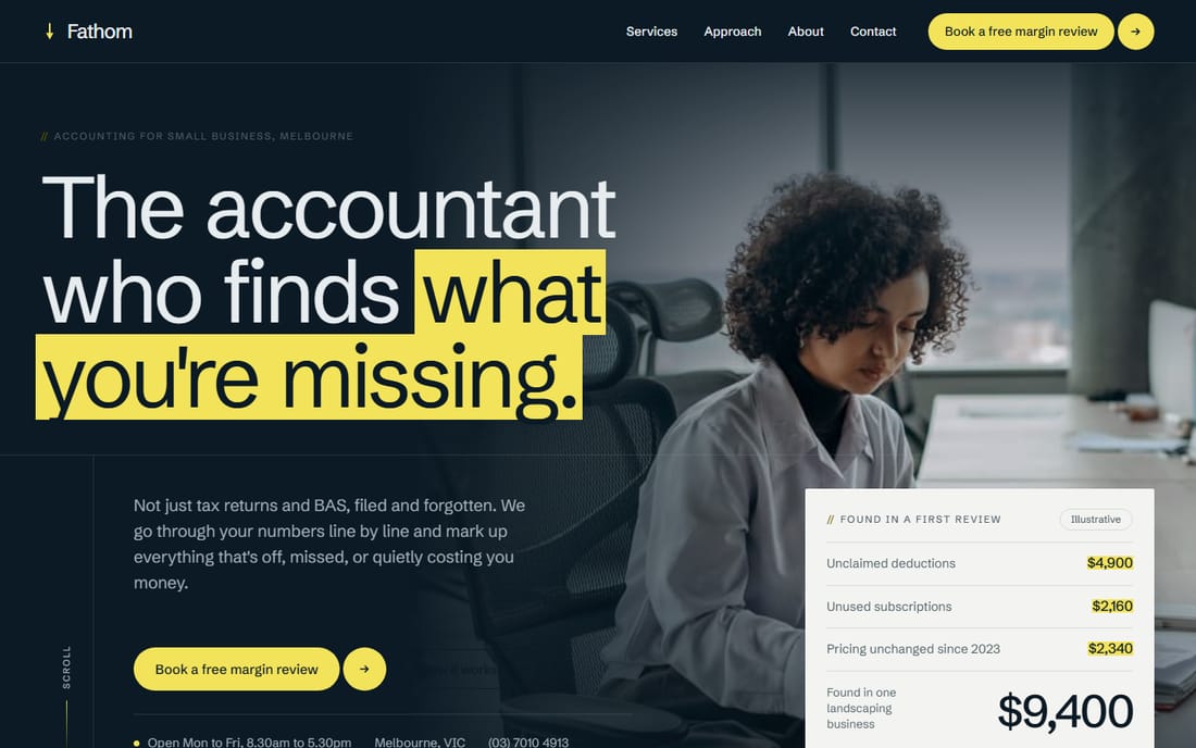 The Fathom homepage on desktop